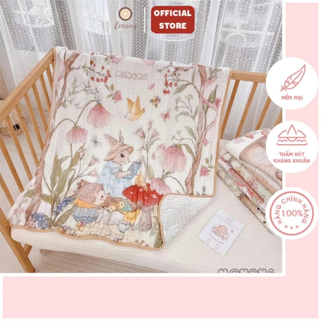 Khăn tắm cho bé, Khăn tắm xô xù Monona họa tiết in cổ tích xinh xắn, mềm mại, lành tính cho da bé