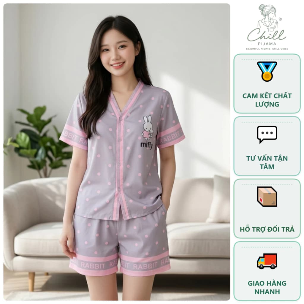 [Chill Shop] Set Pyjama Lụa Đồ Ngủ Nữ Quần Đùi Áo Cộc Siêu Mềm Mịn In Họa Tiết Hot trend 2026