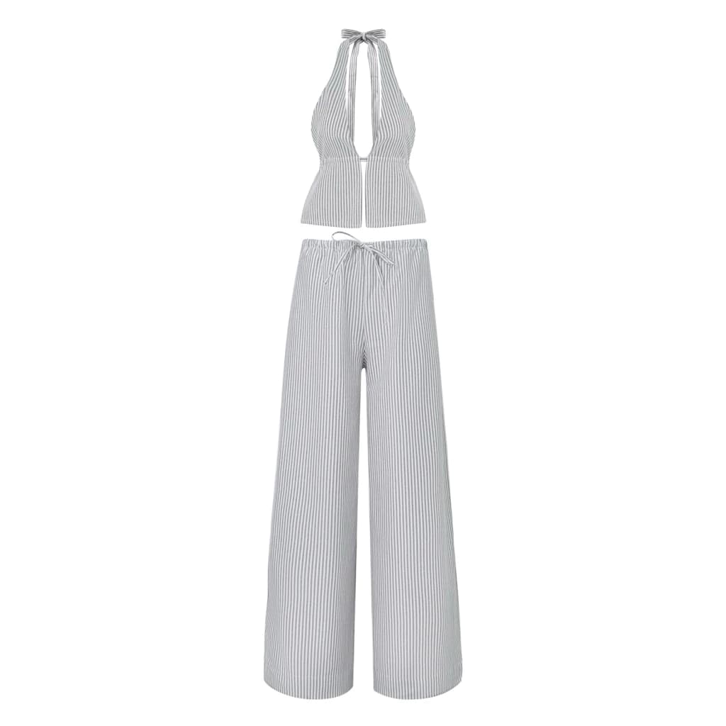 ( SET LINEN ) Set quần LINEN + áo sọc XÁM form cho mùa hè | BAHYCHIC