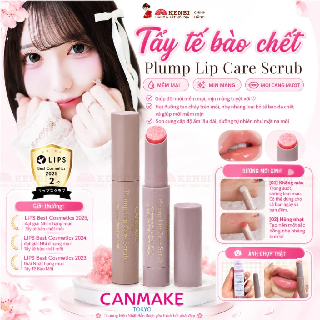 <CHÍNH HÃNG> Son Tẩy Da Chết Môi Dưỡng Hồng Môi Canmake Plump Lip Care Scrub 2 trong 1 Nhật Bản