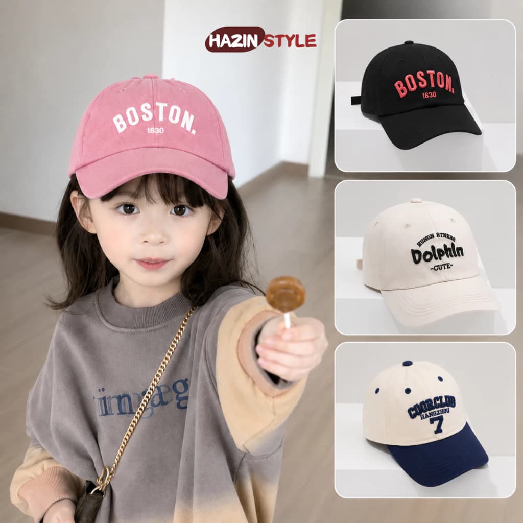 Mũ Lưỡi Trai Trẻ Em Bé Trai Bé Gái Boston Dolphin Coorclub7 Vải Cotton Form Chuẩn Chống Nắng Điều Chỉnh Size 3-10 Tuổi