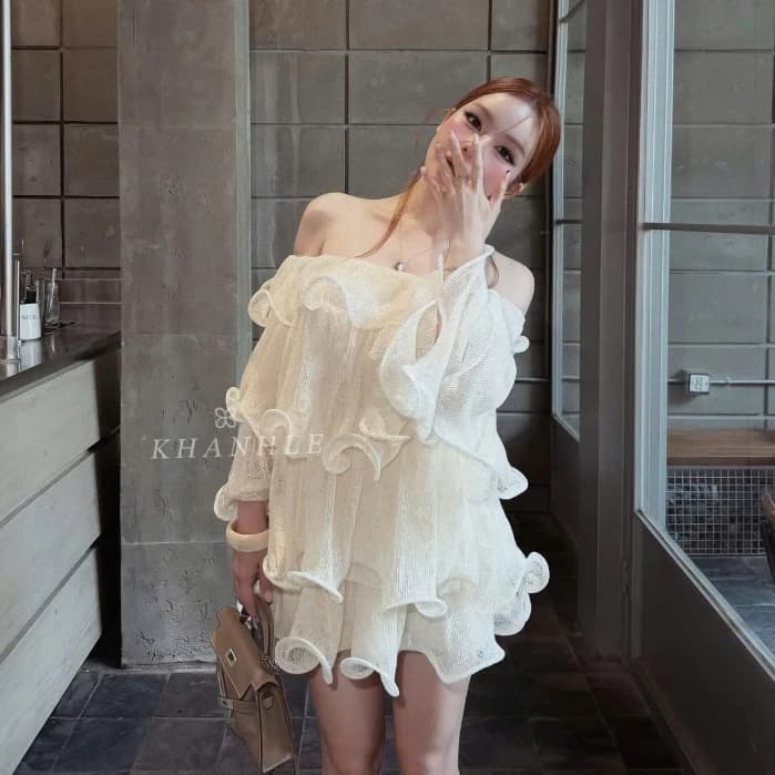 lyn- SET BỘ ÁO TRỄ VAI MIX QUẦN SHORT NGẮN REN VIỀN TUA RUA NỮ KHANHLE