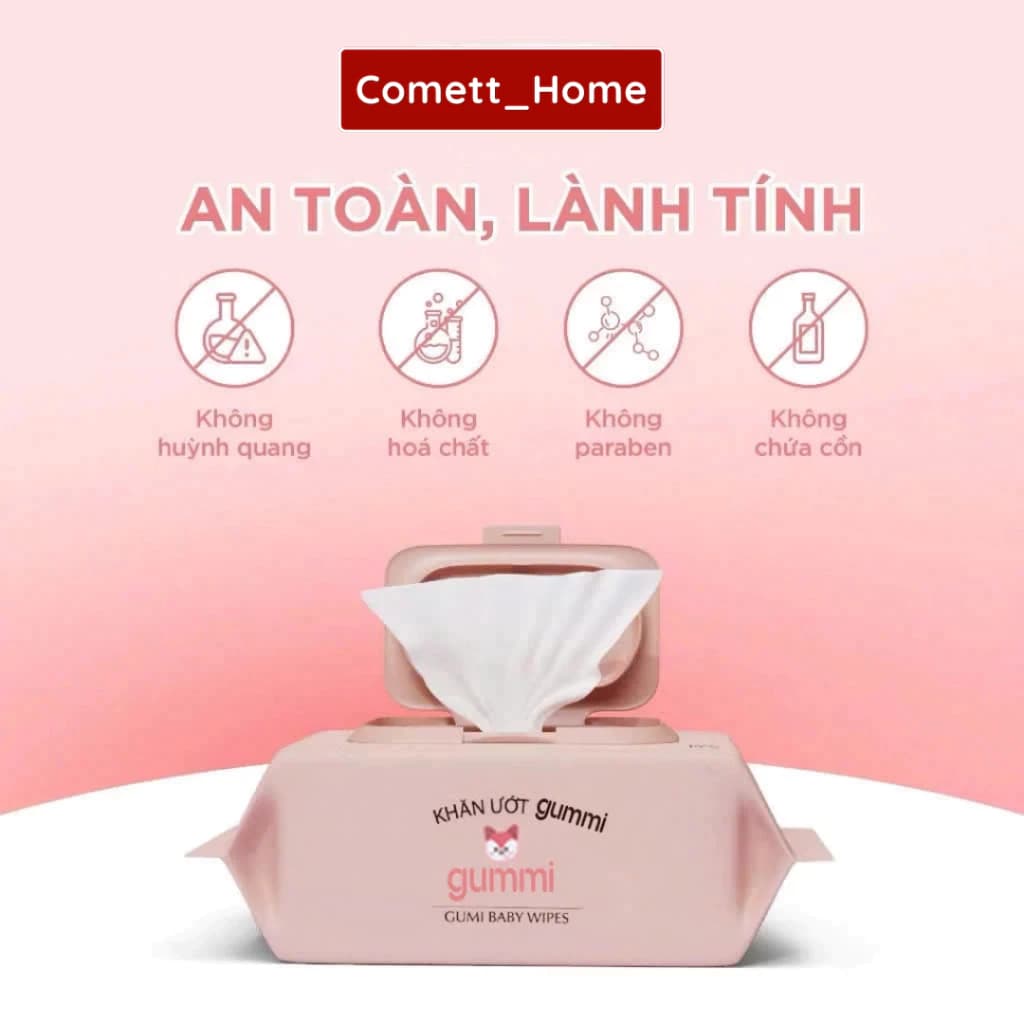 Gói Khăn Ứớt Gummi - Gói Khăn Ướt 80 Tờ Không Cồn Không Parabens Cao Cấp Dành Cho Mẹ Và Em Bé