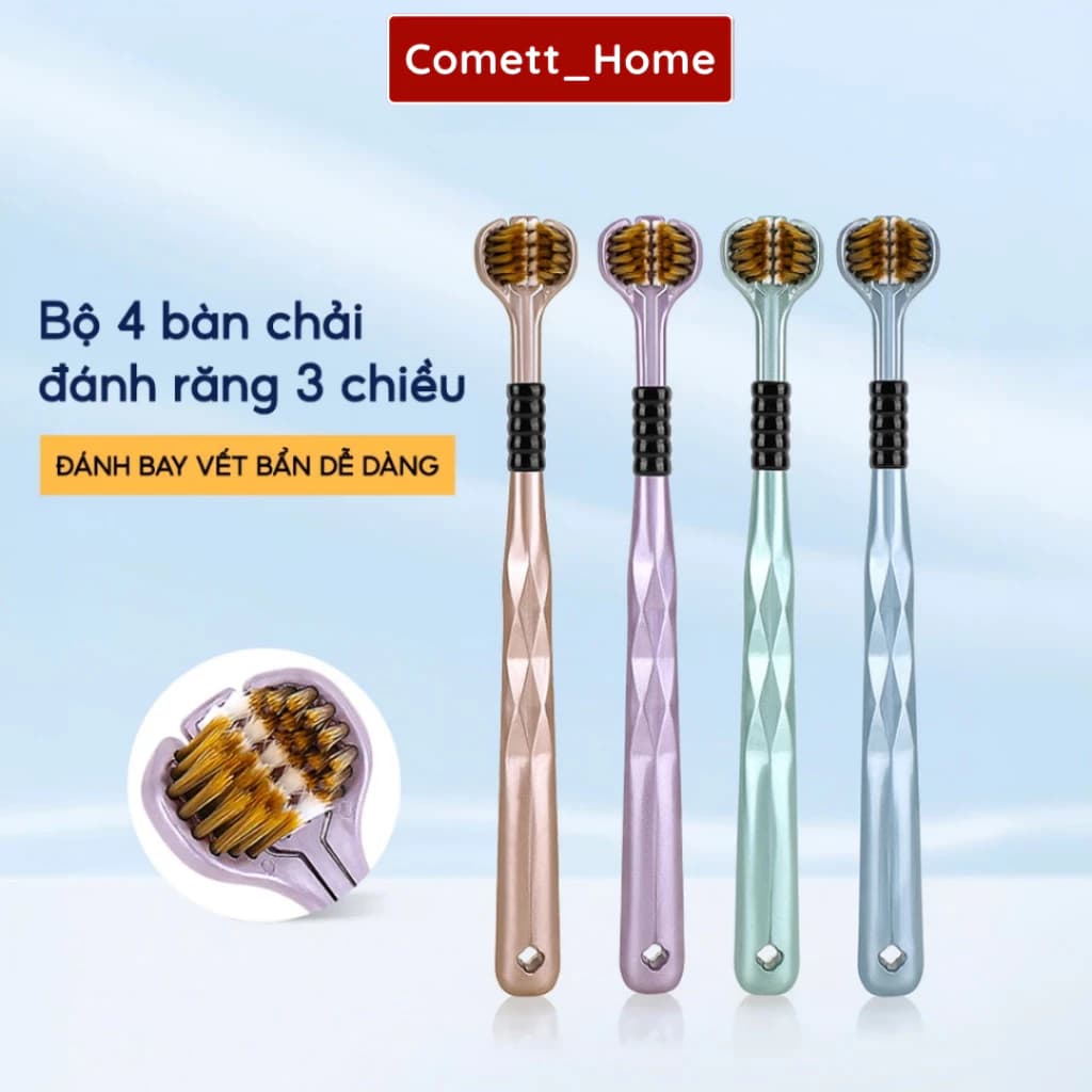 Bàn Chải Đánh Răng 4 Chiều COMET Hộp 4 Chiếc Thiết Kế Sang Trọng Lông Mềm Bảo Vệ Răng Lợi Tốt