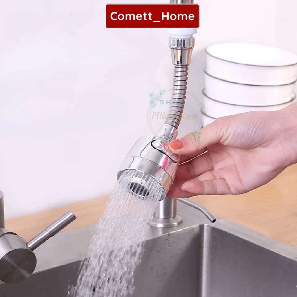 Vòi Tăng Áp 2 Chế Độ Gắn Bồn Rửa Chén Bát - Vòi Xịt Tăng Áp Bồn Rửa Mặt Dây Nối Dài Xoay 360 Độ