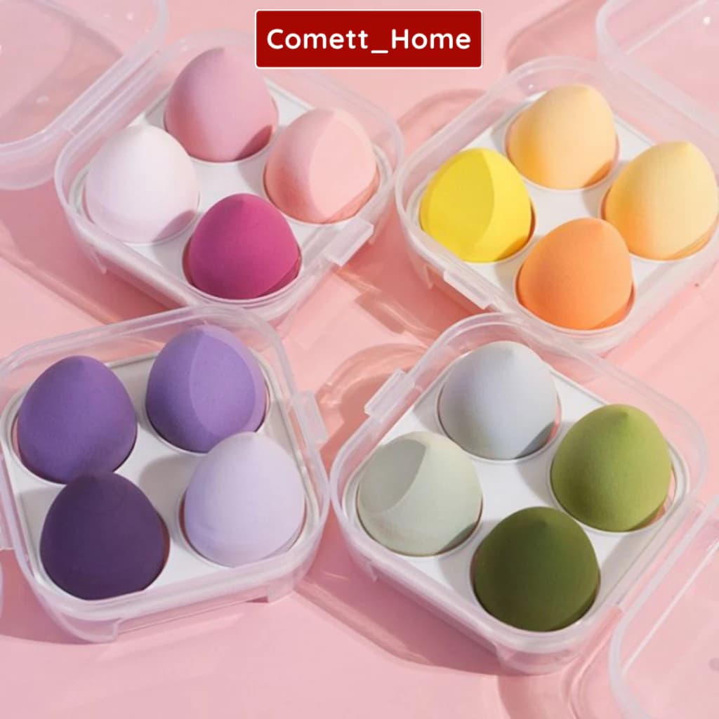 Mút Tán Kem Nền Trang Điểm COMET - Hộp 4 Mút Trang Điểm Hình Giọt Nước Chất Bông Mềm Mịn Độ Đàn Hồi Tốt