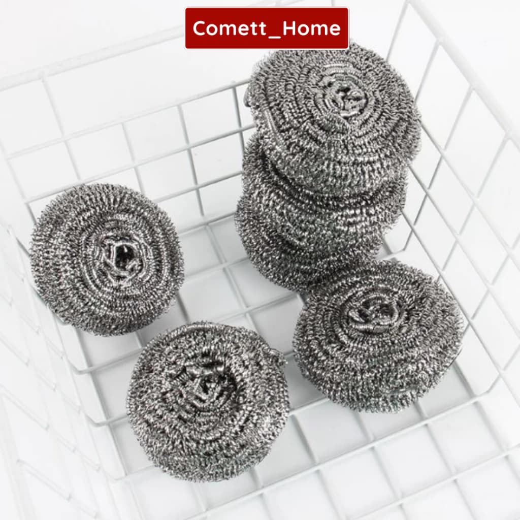 Sét 6 Búi Sắt Cọ Xoong Nồi Mini 6Cmx5CM - Chất Liệu Sợi Kim Loại Thép Không Gỉ - Miếng Cọ Rửa Đánh Xoong Nồi