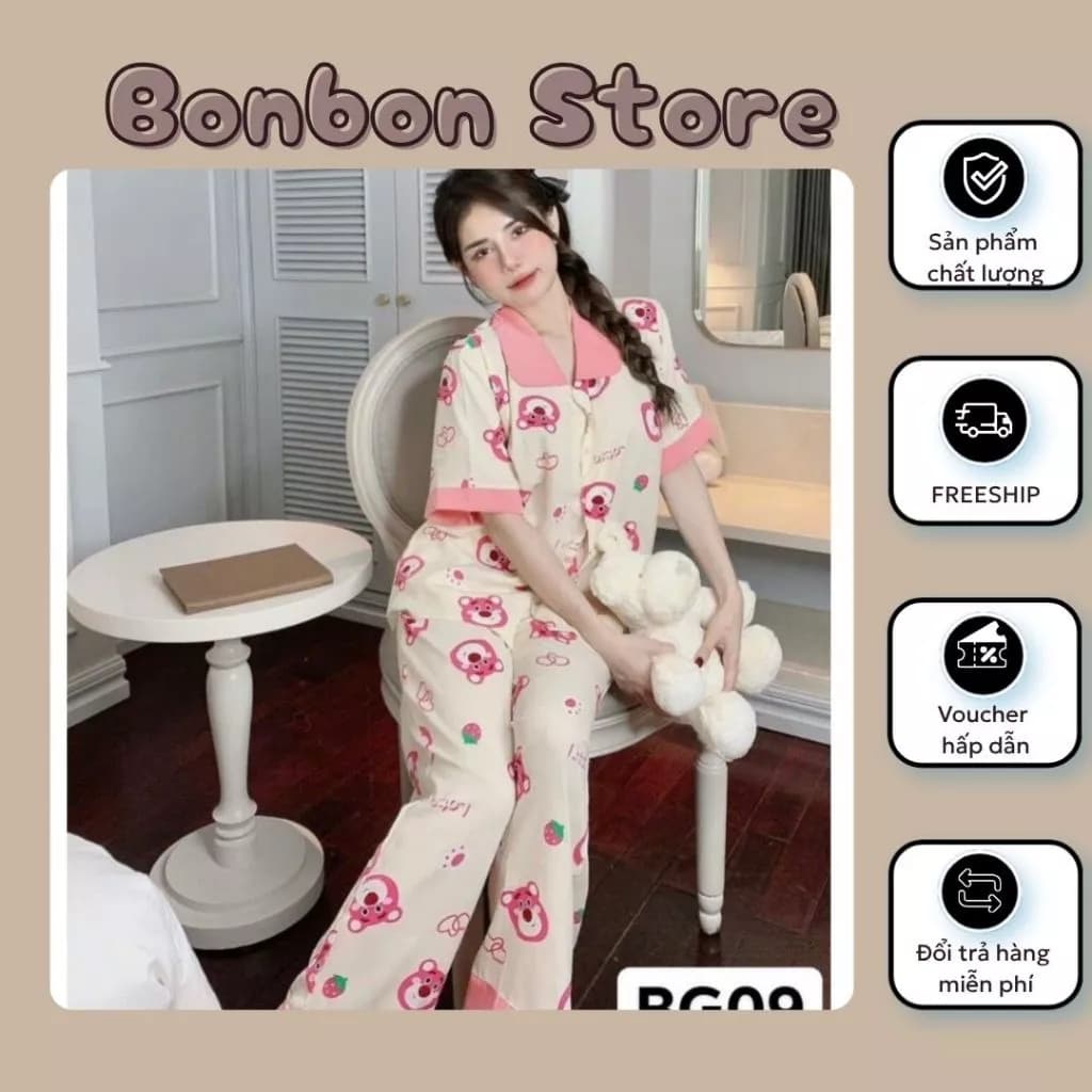 Đồ Bộ Pyjama Xinh Chất Mát Đồ Ngủ Nữ Bộ Áo Cộc Quần Dài Pyjama  Xinh Vải Kate Thái Giá Rẻ Bộ Đồ Ngủ Nư Mặc Nhà