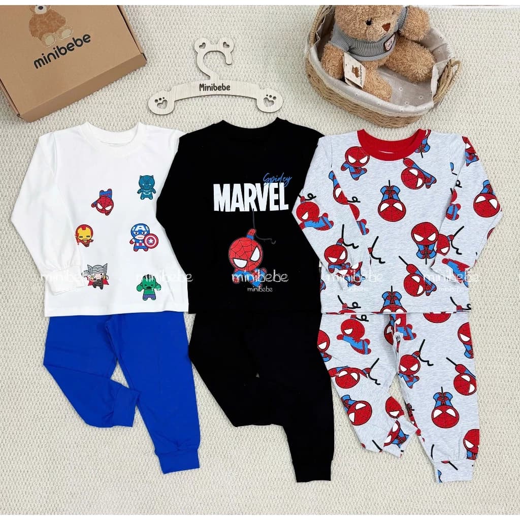 Bộ đồ dài tay bé trai, Bộ mặc thu đông bé trai chất cotton siêu nhân nhện COMBO 3 BỘ [9-24kg]