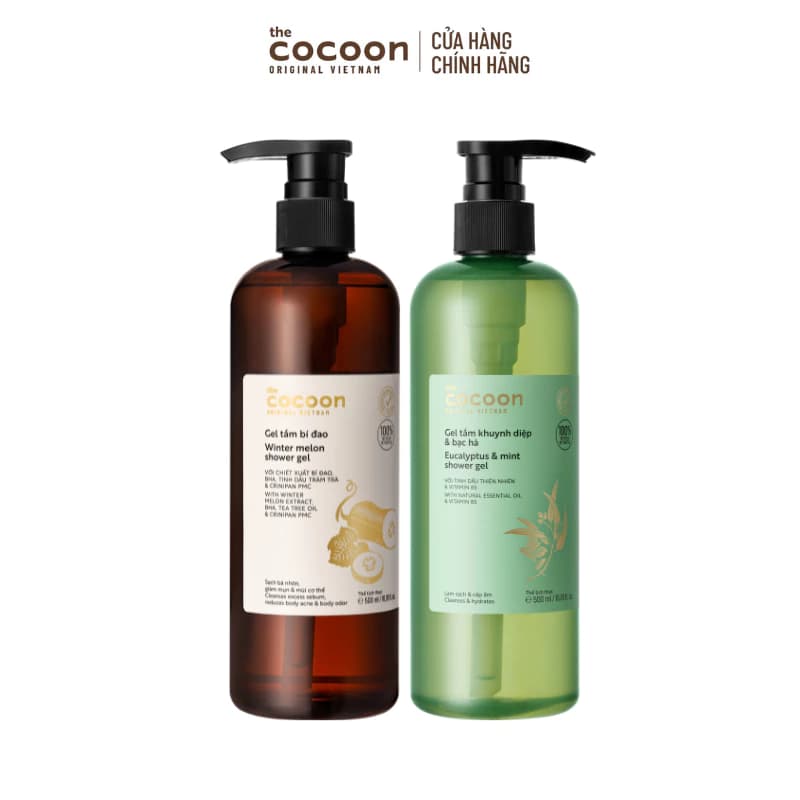 [MUA 2 GIẢM 42%] COMBO Gel tắm bí đao 500ml &  Gel tắm khuynh diệp bạc hà Cocoon 500ml