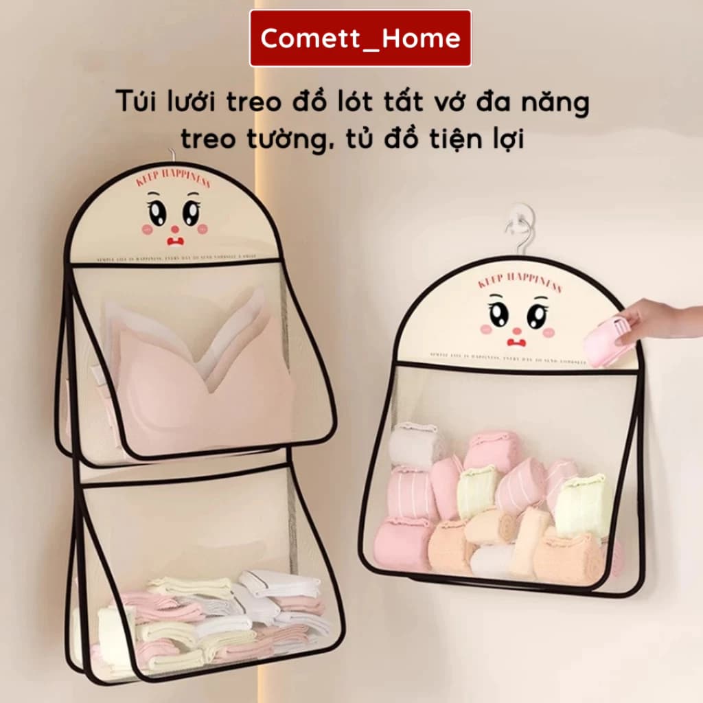 Túi Lưới Đựng Đồ Lót Tất Vớ Treo Tường - Giỏ Treo Đồ Cá Nhân Có Quai Xách Nhỏ Gọn Tiện Dụng