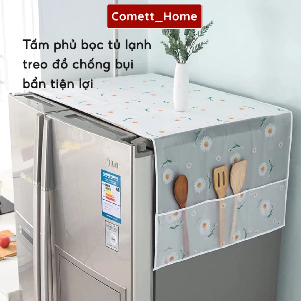 Tấm Phủ Tủ Lạnh Có Ngăn Đựng Đồ Bên Hông - Tấm Che Máy Giặt Tủ Lạnh PEVA Chống Bụi Chống Nước