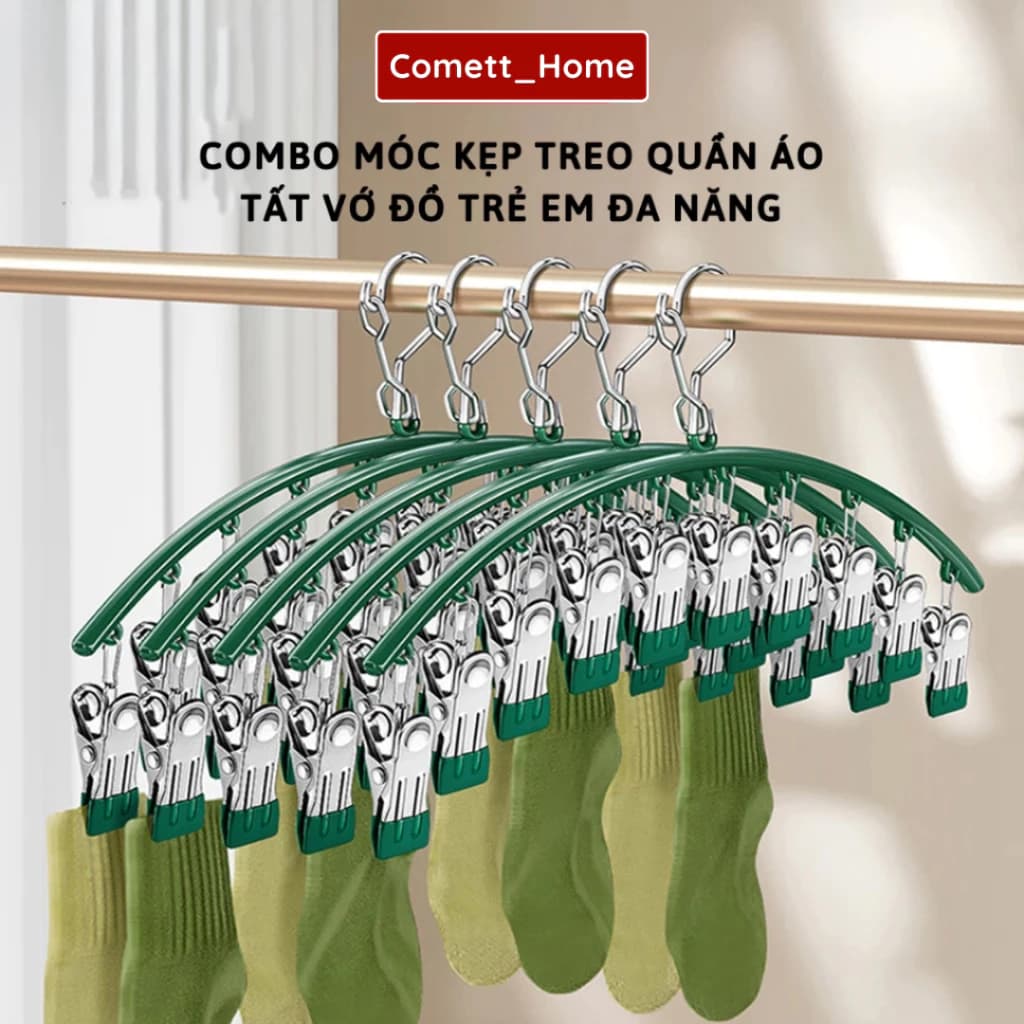 Móc Treo Quần Áo,Tất Vớ Đồ Trẻ Em Đa Năng 10 Kẹp COMET - Móc Phơi Đồ Lót Dạng Kẹp Tiện Dụng
