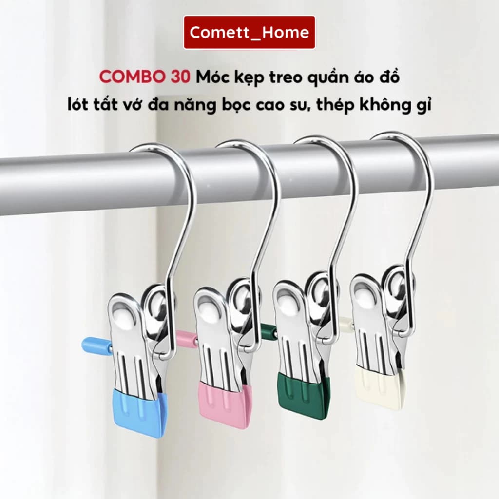 Móc Treo Quần Áo Dạng Kẹp COMET - Set 50 Chiếc Móc 1 Kẹp Treo Đồ Lót Tất Vớ Chất Liệu Thép Không Gỉ