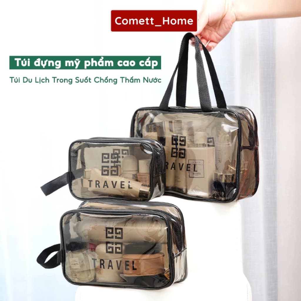 Túi Đựng Đồ Makeup Mỹ Phẩm, Đồ Trang Điểm COMET Trong Suốt Chống Nước Tiện Dụng Mang Đi Du Lịch