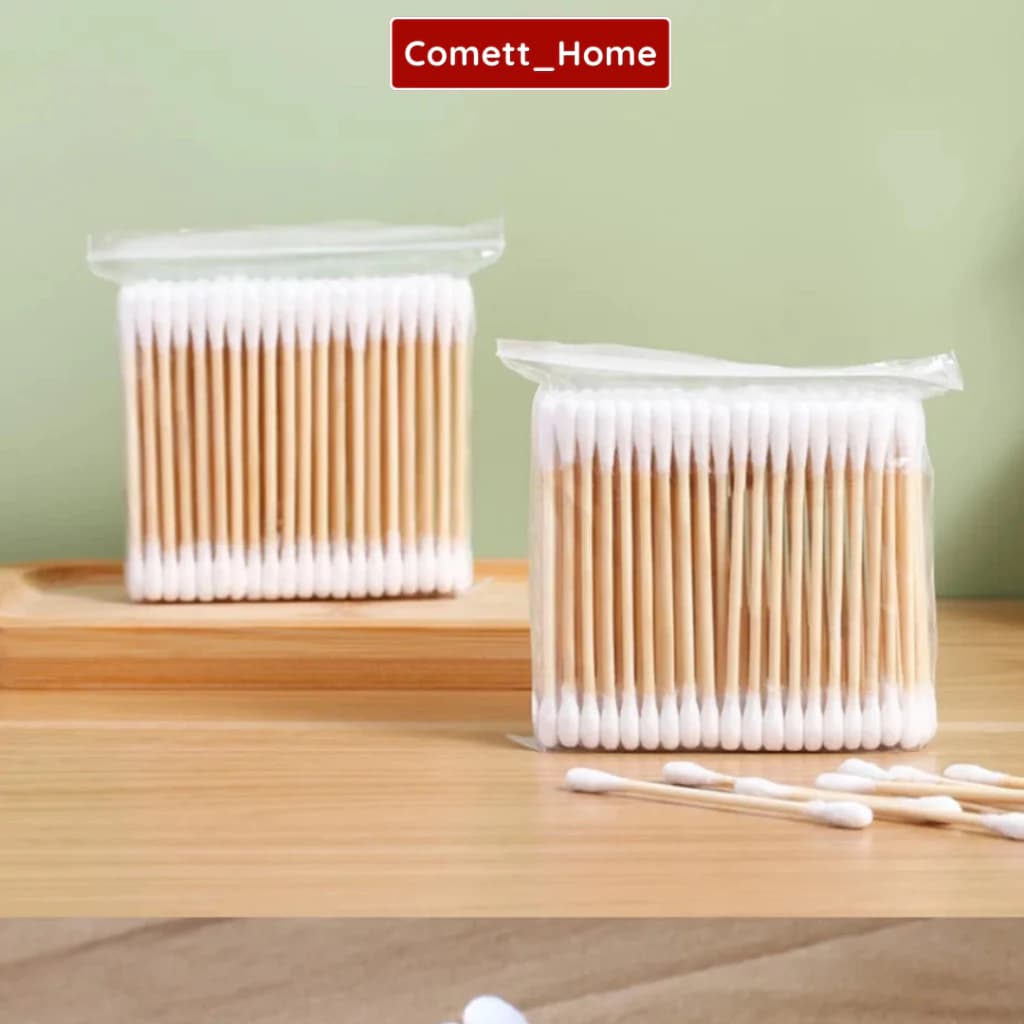 Gói 100 Chiếc Tăm Bông Ngoáy Tai Thân Gỗ COMET - Combo 20 Gói Tăm Bông Nặn Mụn Hai Đầu Đa Năng Vệ Sinh An Toàn