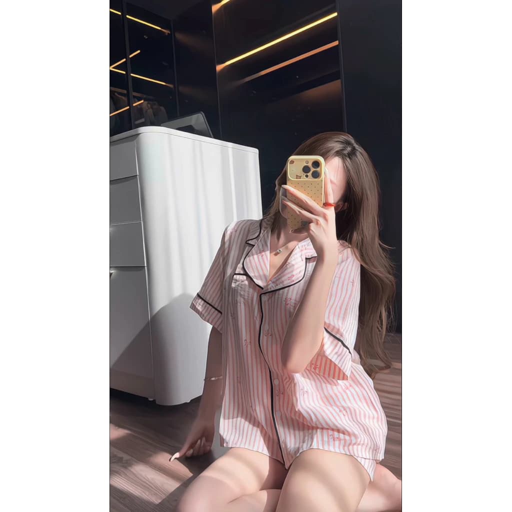 (CỘC TAY) Set bộ đồ ngủ cộc Pyjama hè kẻ sọc viền né chất đẹp ChunChun