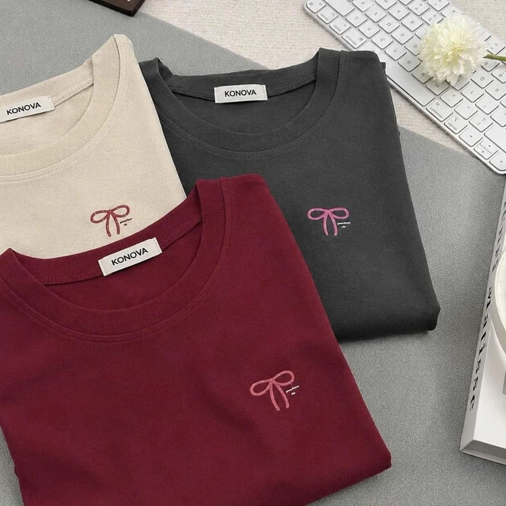 Áo Thun Nữ COTTON Cao Cấp Mềm Mại Mát Mẻ KONOVA Form Rộng In NƠ NHỎ đơn giản