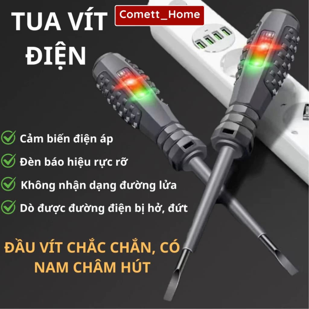 Bút Thử Điện - Tua Vít Thử Điện Có Từ Tính, Đo Thông Mạch Dòng Điện, Kiểm Tra Pha, Kiểm Tra Dây Điện Đứt Ngầm