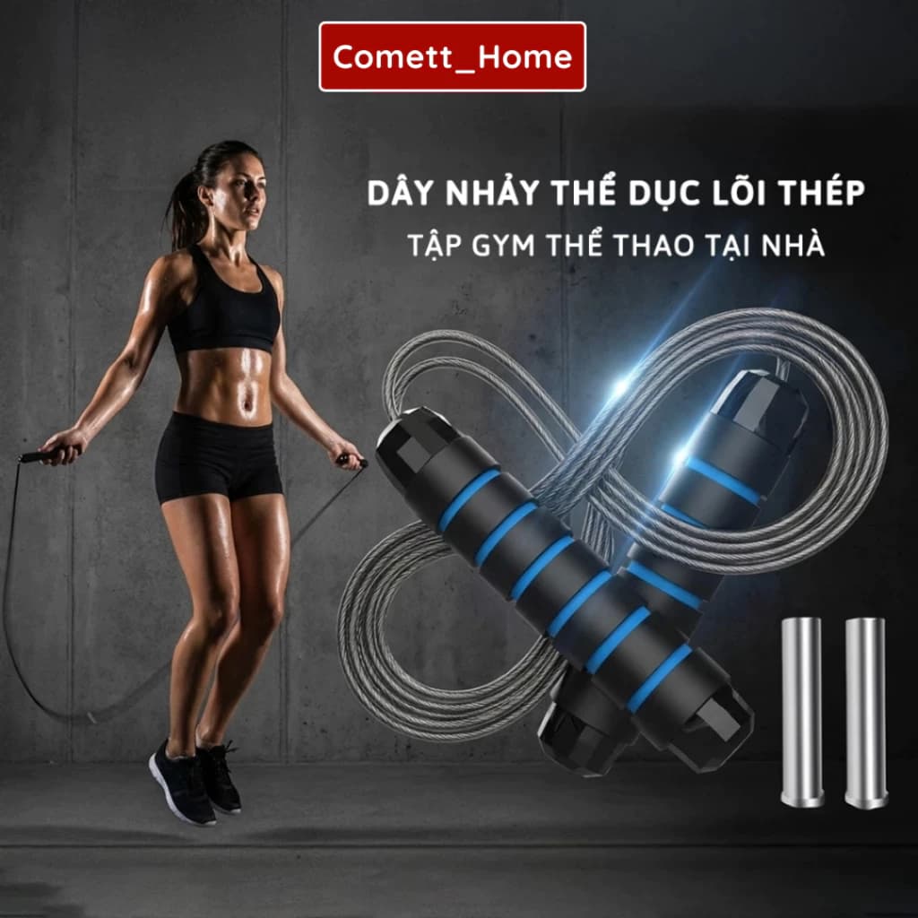 Dây Nhảy Thể Dục Giảm Cân - Dây Nhảy Lõi Thép Kèm Tạ 2.7m Tập Thể Dục Gym Tại Nhà