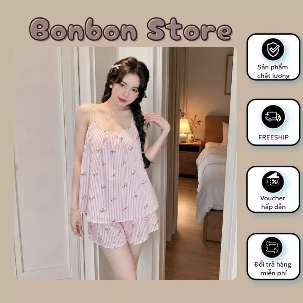 Đồ bộ nữ 2 dây đồ ngủ nữ dễ thương vải kate dễ thương chống nhăn thích hợp mặc ở nhà