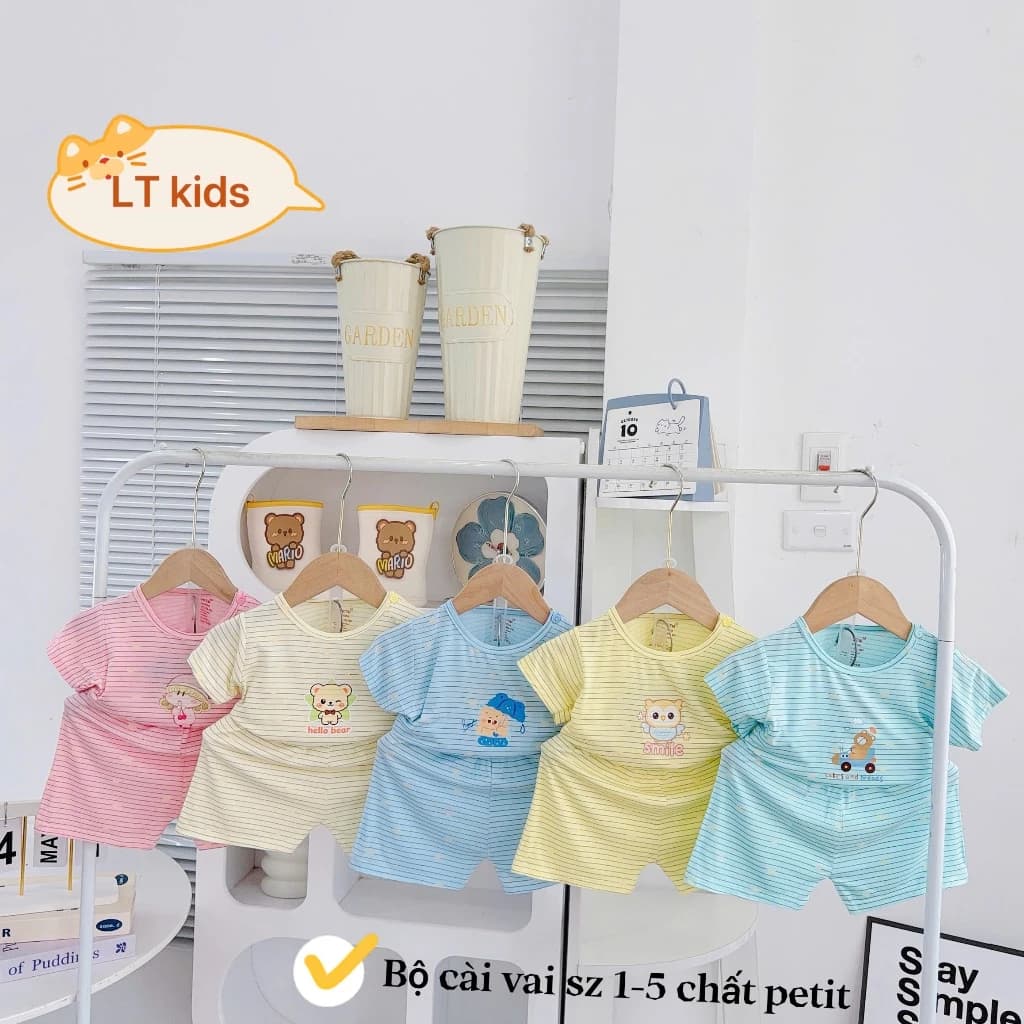 Combo 3-4 Bộ Cộc Boonhousee Chất Peptit Cao Cấp Mềm Mại Thấm Hút Nền Màu Phối Kẻ Cho Bé Trai Bé Gái