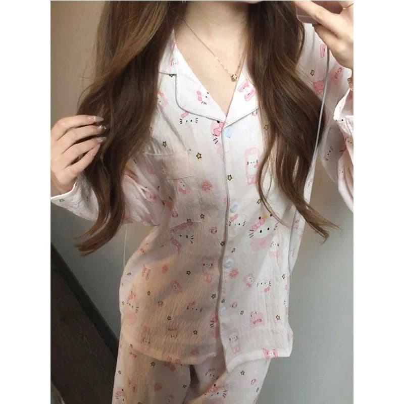 Bộ Đồ Ngủ Pijama Nữ Cotton Cloud 135g Họa Tiết Hello Kitty - Đồ Mặc Nhà Dễ Thương Thoáng Khí