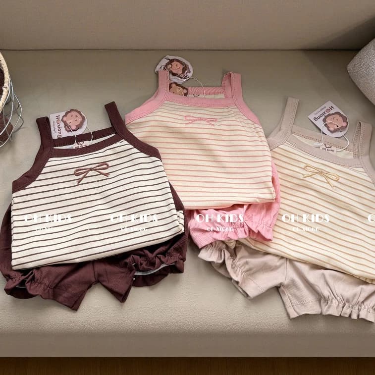 [6-16kg] Set Bộ Quần Áo Hai Dây Kẻ Ngang Cho Bé Gái Chất Liệu Cotton Co Dãn 4 Chiều Mùa Hè 2026