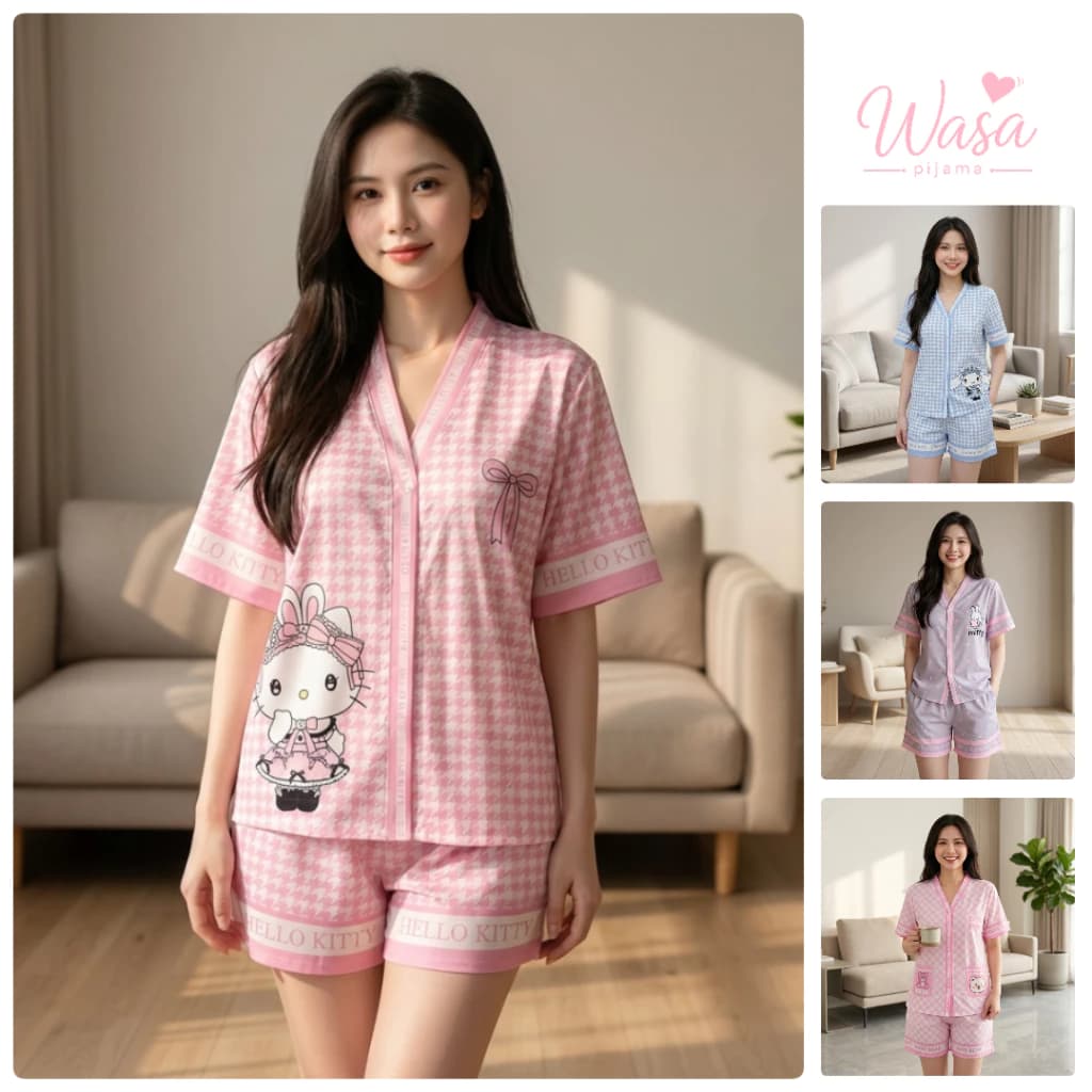 Wasa Pijama | Pijama Nữ Tay Cộc Quần Đùi In Nhiệt 5D Lụa Cát Mềm Mát Bộ Mặc Nhà Nữ