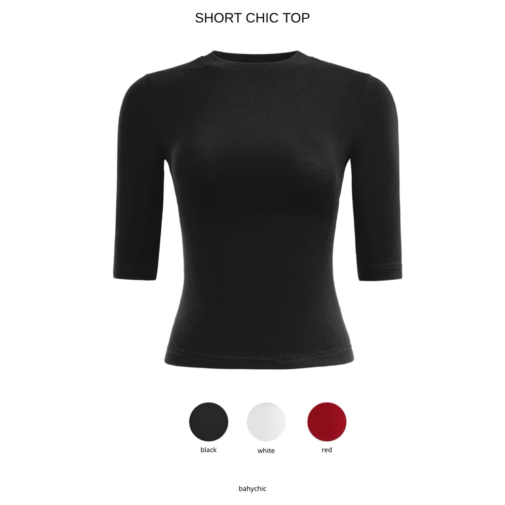 ( SHORT-CHIC SHIRT 02) Áo thun tay lỡ cổ tròn đơn giản đỏ tía, thanh lịch một lớp vạc bầu  | BAHYCHIC