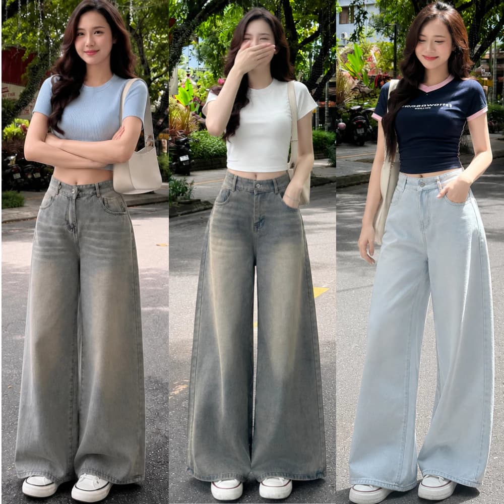 Quần Jean Ống Suông màu Xanh Trắng MIAA  chất liệu Denim form nam nữ phong cách trẻ trung năng động
