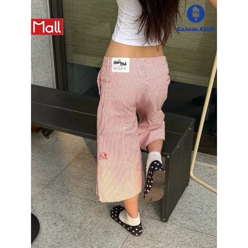 Calem.Club - Quần Short Kaki Lửng Ống Rộng Culottes kẻ Sọc Thêu Que Kem Form Unisex Cá Tính