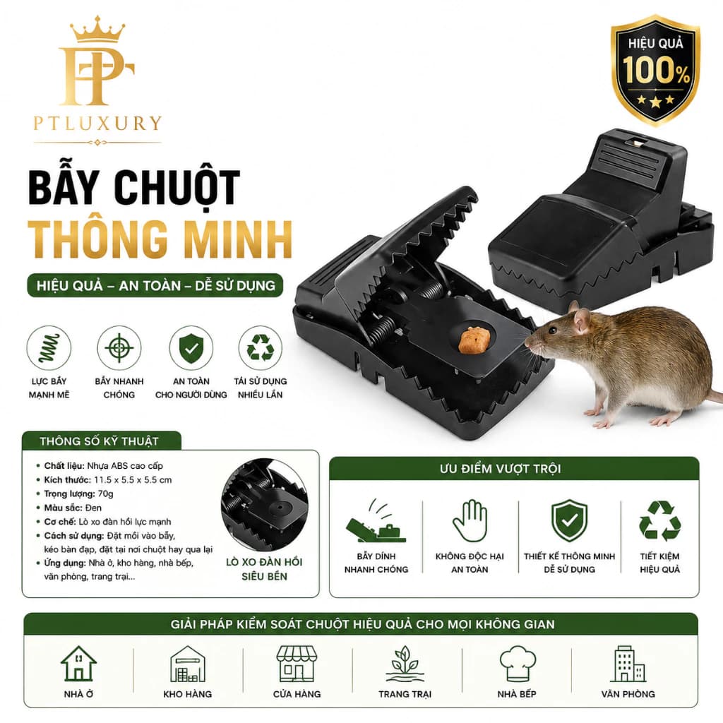 [ COMBO 5 CÁI ] Bẫy chuột thông minh chất liệu nhựa đen cao cấp