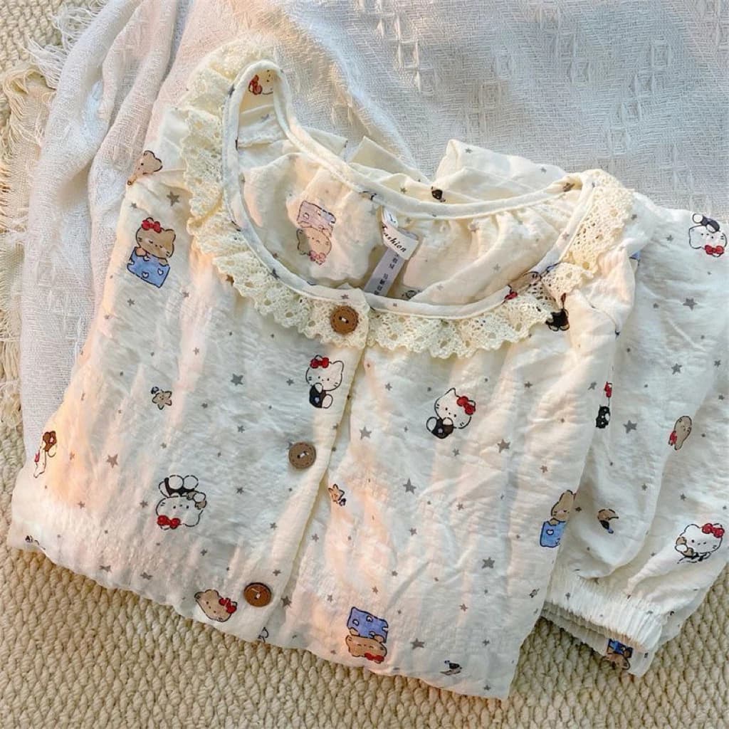 𝓓𝓪𝓲𝓵𝓲𝓵𝔂 [pre-order] Bộ đồ cộc tay quần đùi Kitty chất liệu cotton y hình, có đệm ngực, đồ bộ mùa hè