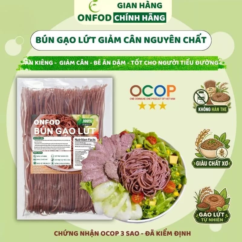 Bún Gạo Lứt ONFOD Ăn Kiêng Healthy, Bún Gạo Lứt Giảm Cân Tập GYM  Từ Gạo Lứt Nguyên Chất, Sợi Dai Ngon Dễ Ăn  250g 500g
