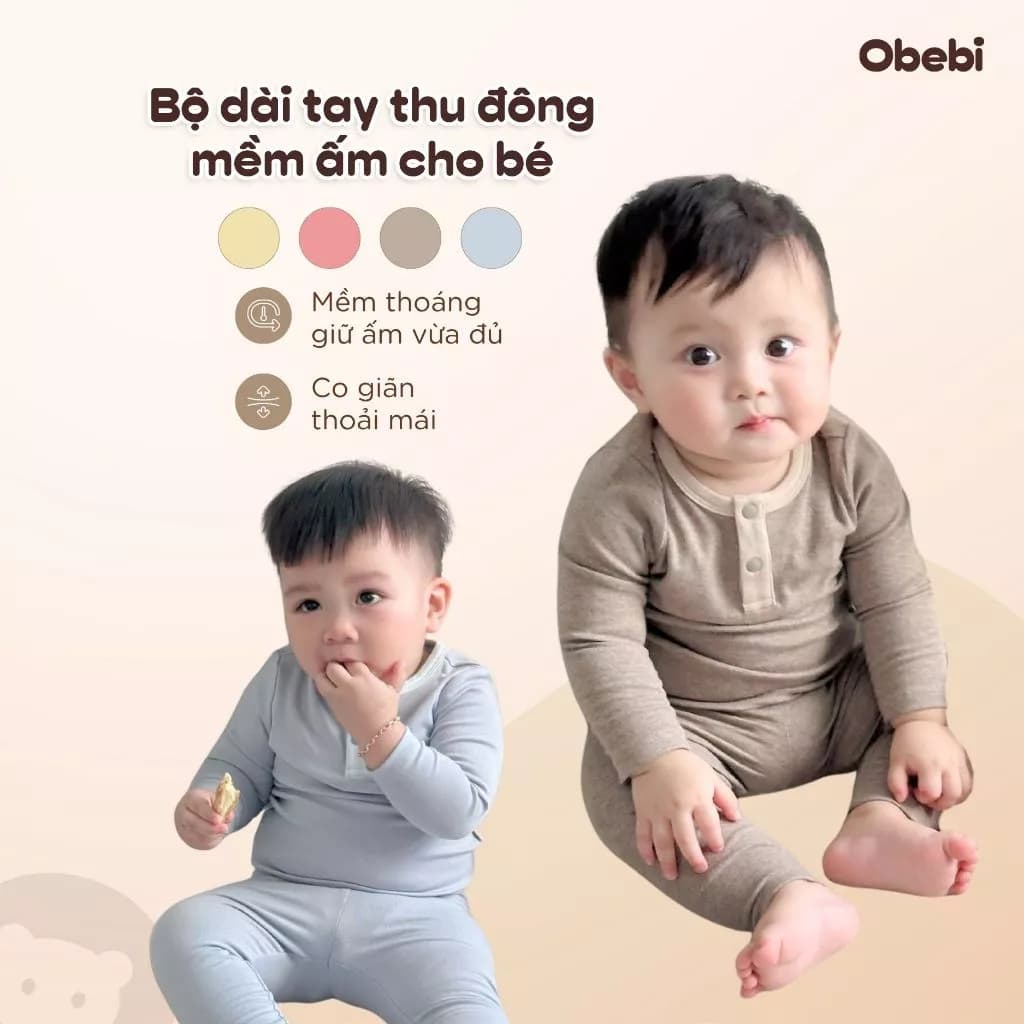 Bộ Mặc Nhà Thu Đông Cổ Trụ Phối Màu Obebi Cho Bé Trai Bé Gái Từ 6 - 22kg BMN267