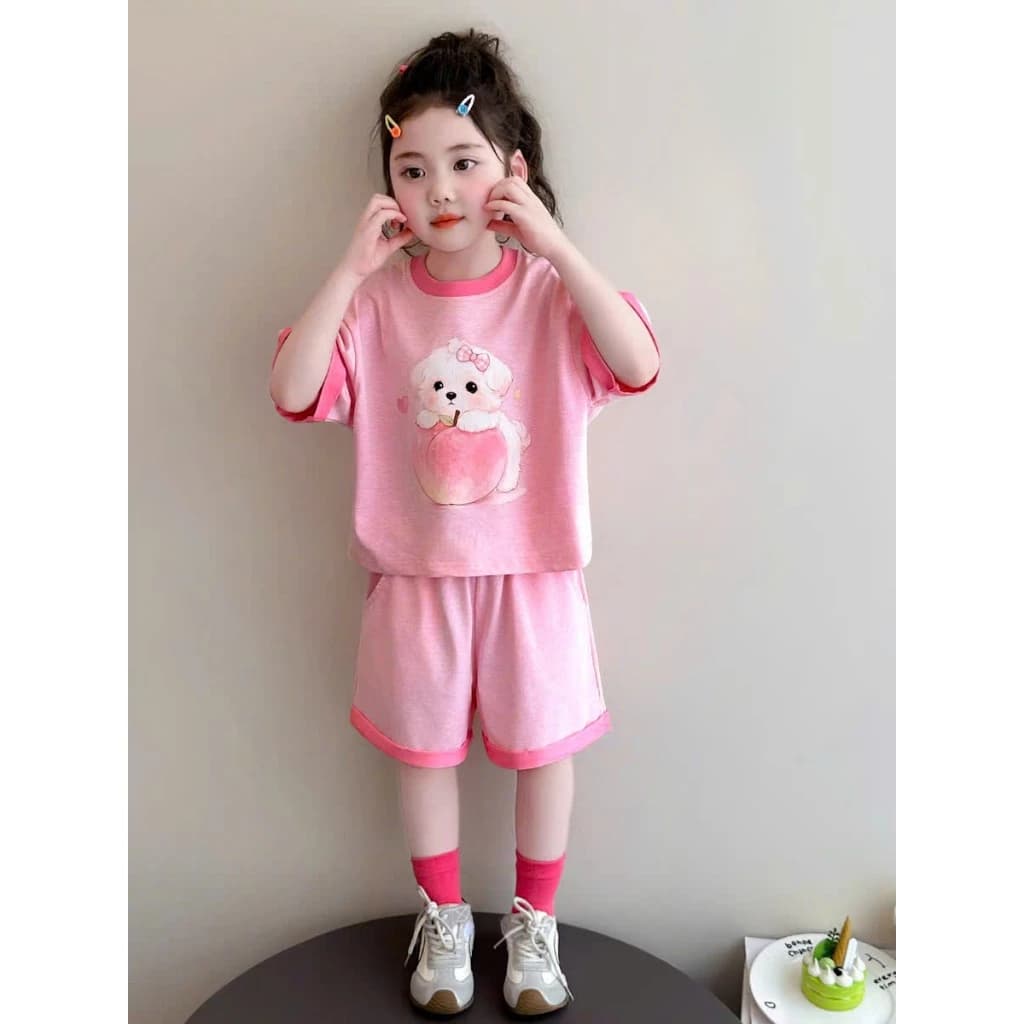 [A40] Set bộ cún đào bé gái, đồ bộ thun su 4 chiều mềm mát áo tay ngắn quần short đi học đi chơi mùa hè cho bé 14 - 43kg