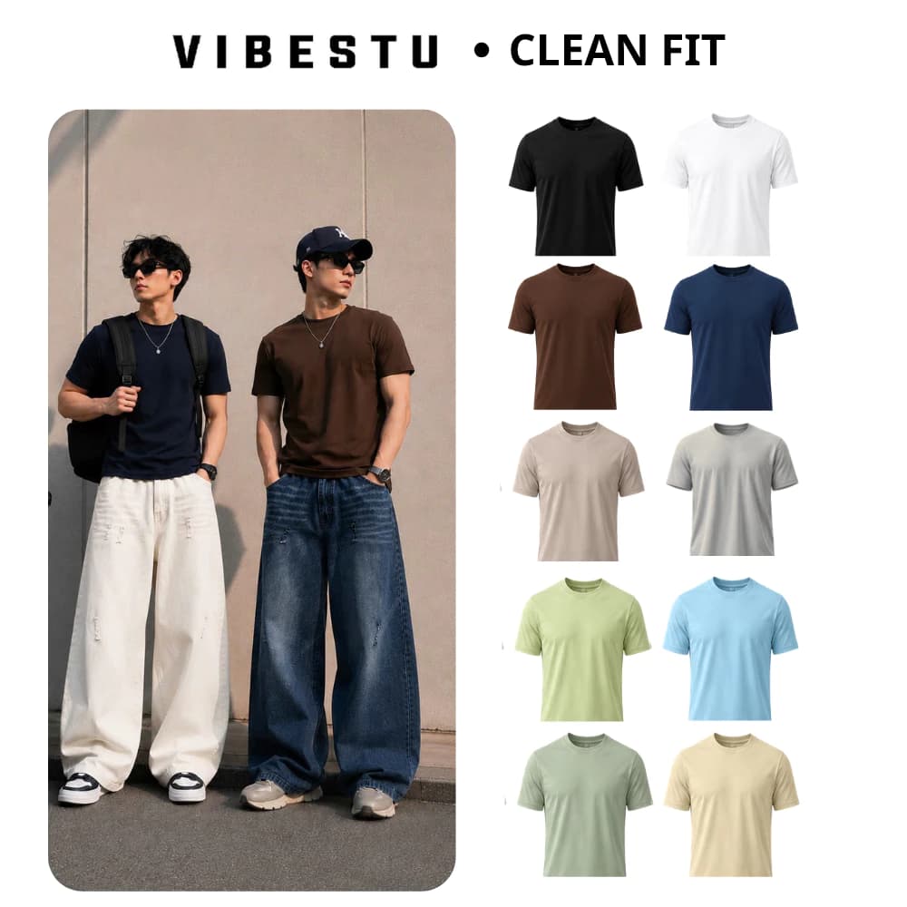[ VẢI EM BÉ ] Áo Thun Trơn Clean Fit Local Brand VIBESTU 230Gsm Cotton 4 Chiều