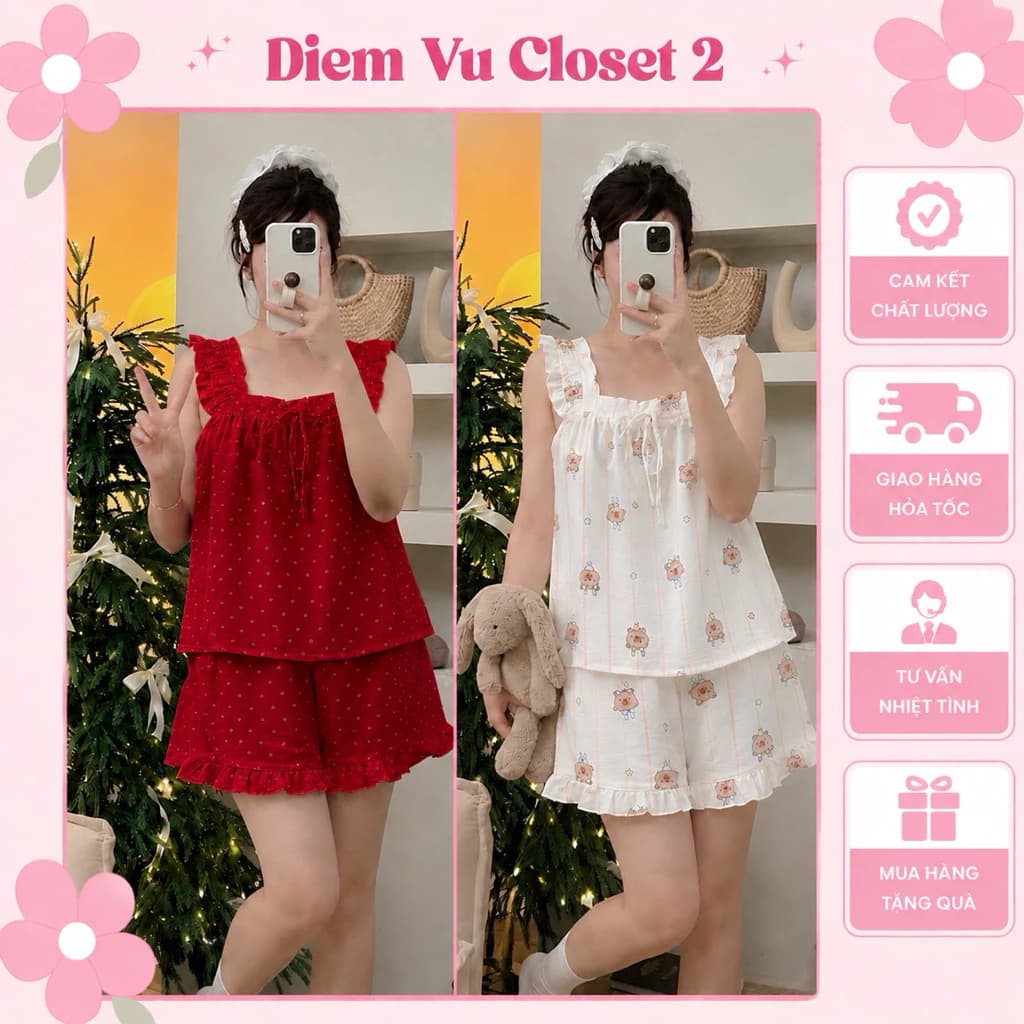 (HÌNH THẬT) Set pijama cánh tiên chất đũi Hàn/ tole lanh, bộ đồ ngủ nữ mặc nhà có tay mùa hè thoáng mát