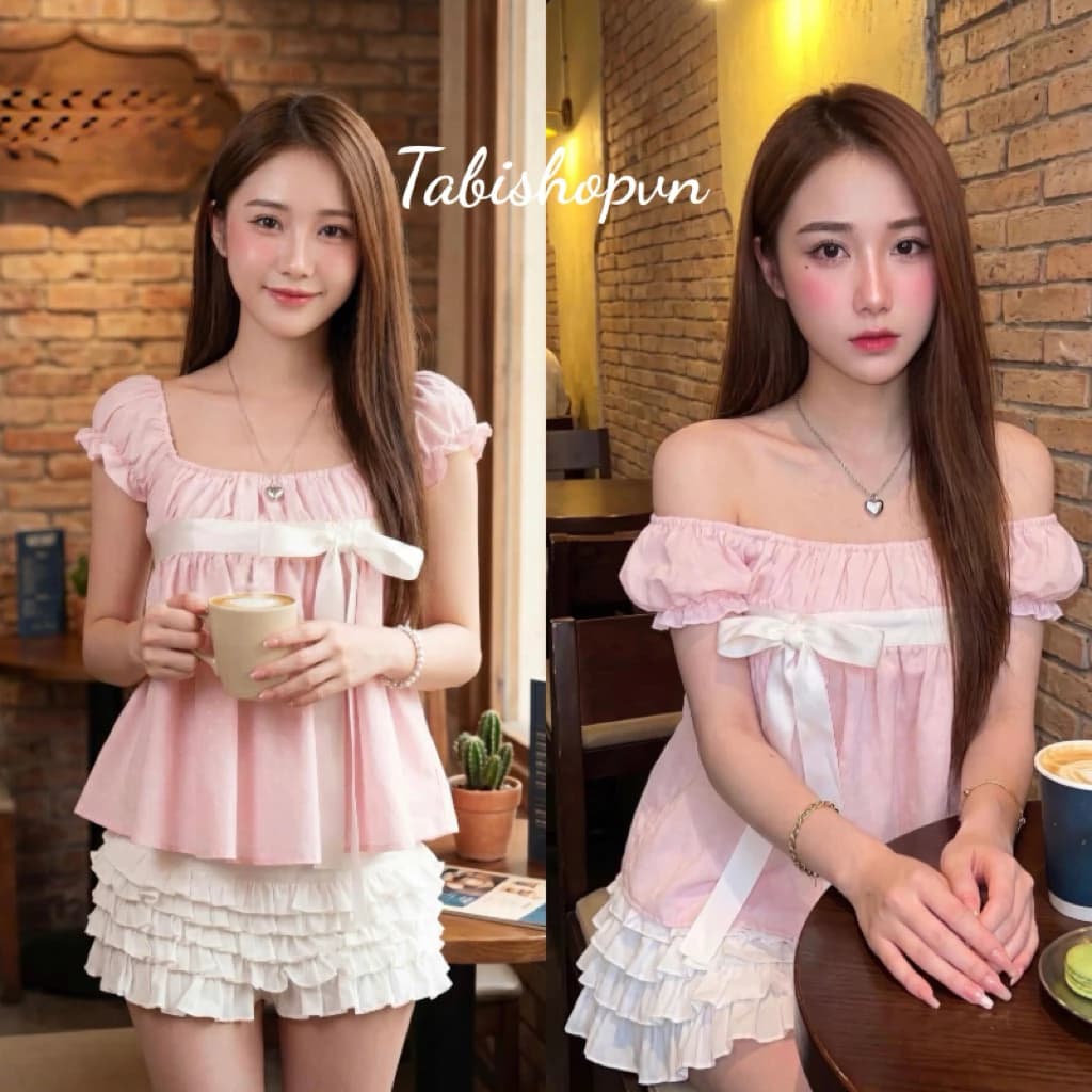 Set áo babydoll chấm bi kèm quần váy ngắn TABISHOP Set đồ nữ dễ thương mặc hè đi chơi(342)