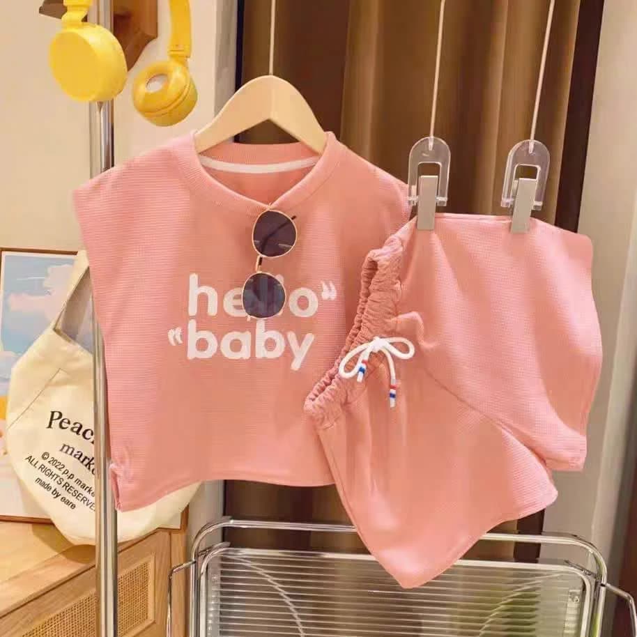 [A44] Bộ ba lỗ Hello Baby bé gái, set áo sát nách quần short cotton mềm mát thoáng nhẹ đi học đi chơi hè cho bé 9 - 36kg