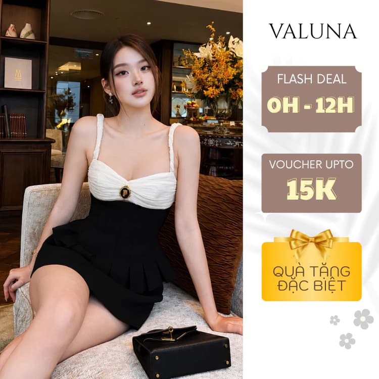 Set áo hai dây phối chân váy short nữ thiết kế sang trọng phong cách tiểu thư cao cấp VALUNA STORE 2695