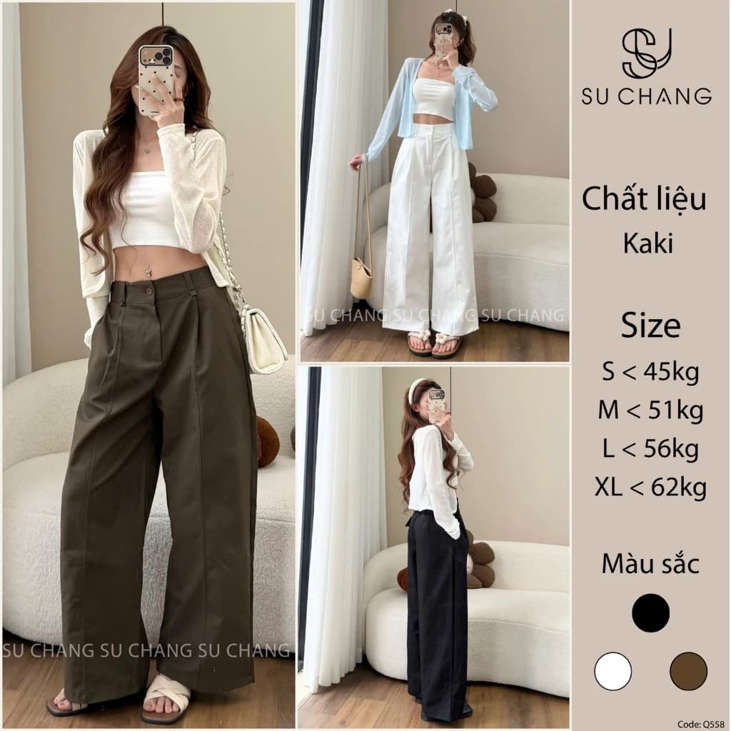 Quần Suông Kaki Chun Sau Gân Giữa Q558 Su Chang Thời Trang Nữ