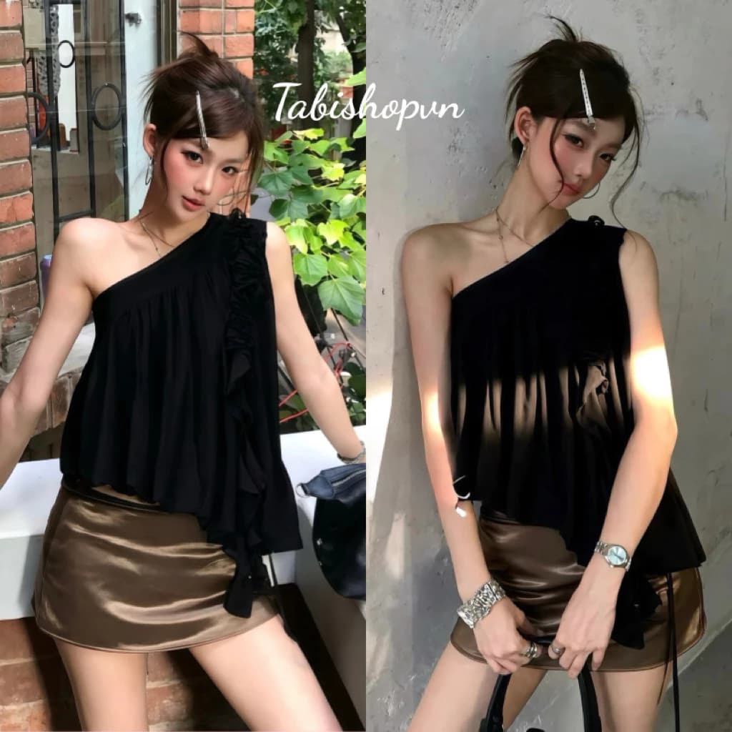 Set áo lệch vai tua rua phối chân váy lụa TABISHOP Set đồ nữ sang chảnh mặc hè đi tiệc đi chơi(369)