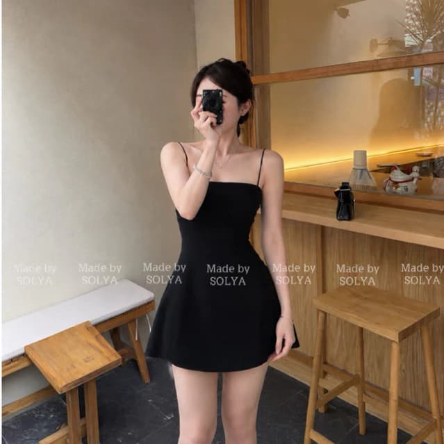 [ D45 ] Đầm hai dây dáng xoè vải dày (ảnh thật shop chụp)