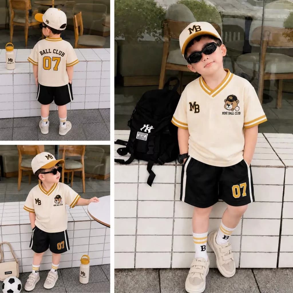 Set bộ cộc tay bé trai KÈM MŨ, Quần áo bé trai thể thao chất thông hơi quần cotton mềm mát [9-28kg]