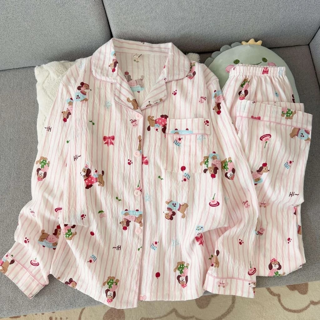 [Sẵn] Bộ ngủ pyjama áo dài quần dài nhiều hoạ tiết mặc nhà dành cho nữ 632