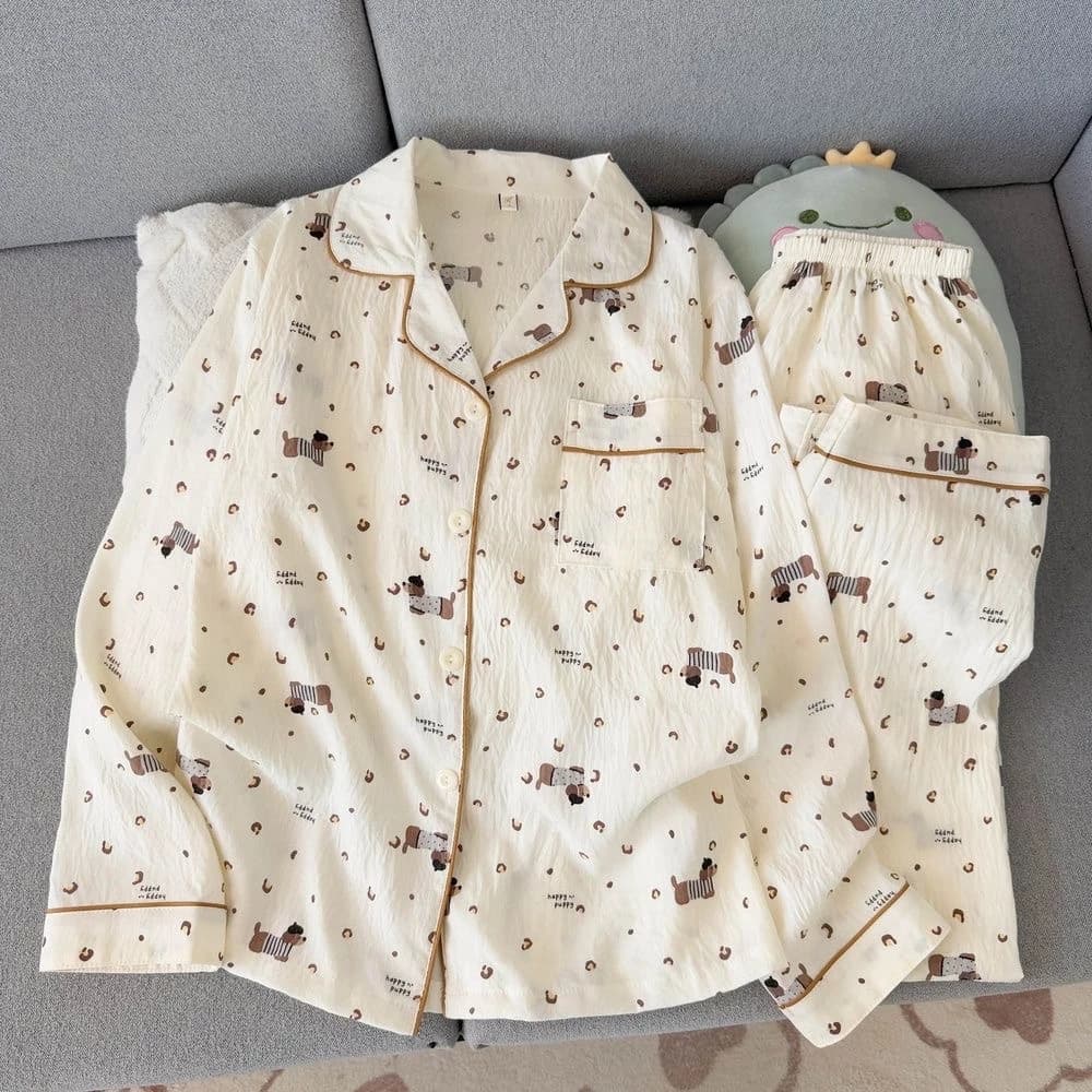 [Sẵn] Bộ ngủ pyjama nữ áo dài quần dài nhiều hoạ tiết đáng yêu chất đũi mềm mặc nhà 634