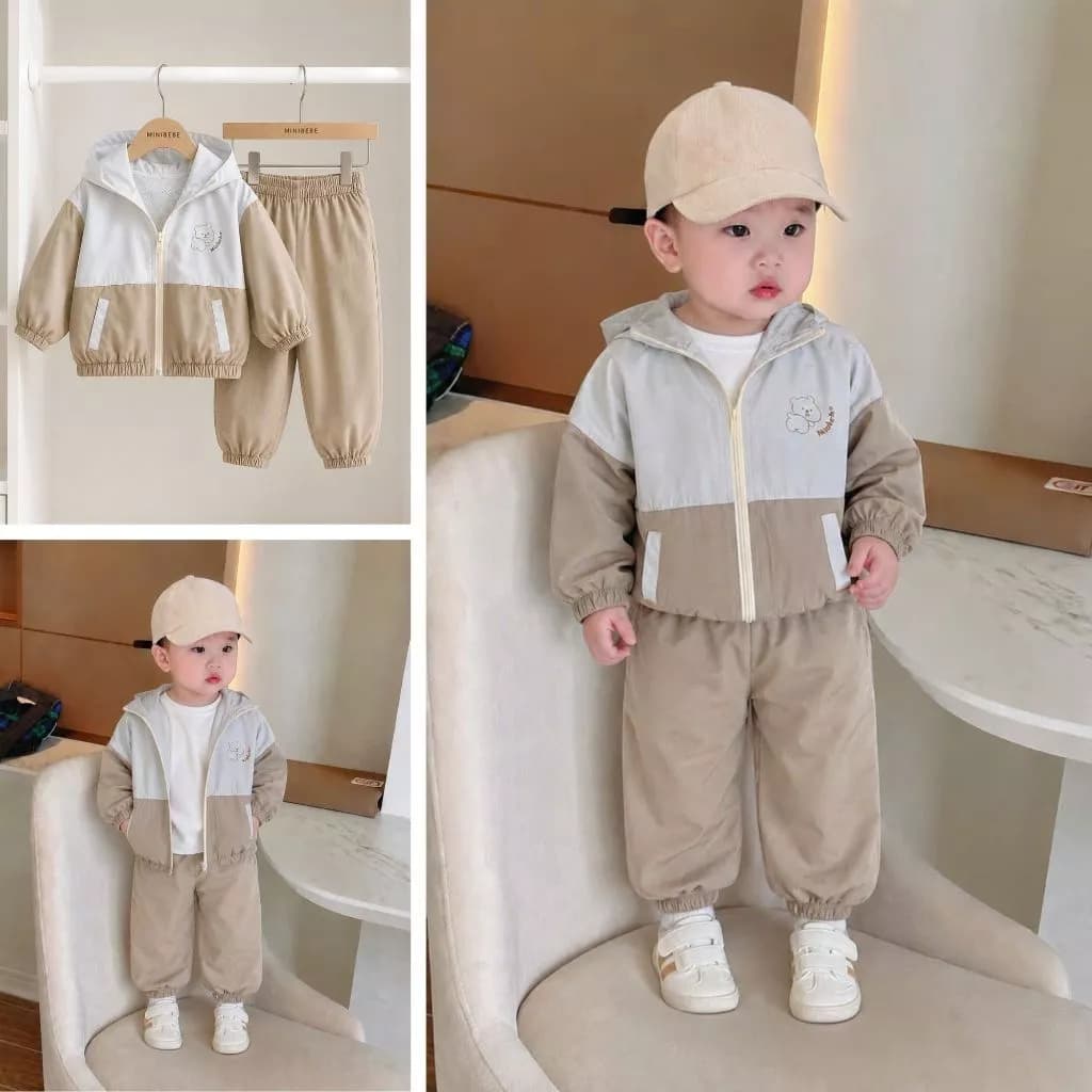 Bộ quần áo gió bé trai, Set áo khoác gió 2 lớp phối quần jogger vải gió mềm mại cho bé từ 9 đến 24kg
