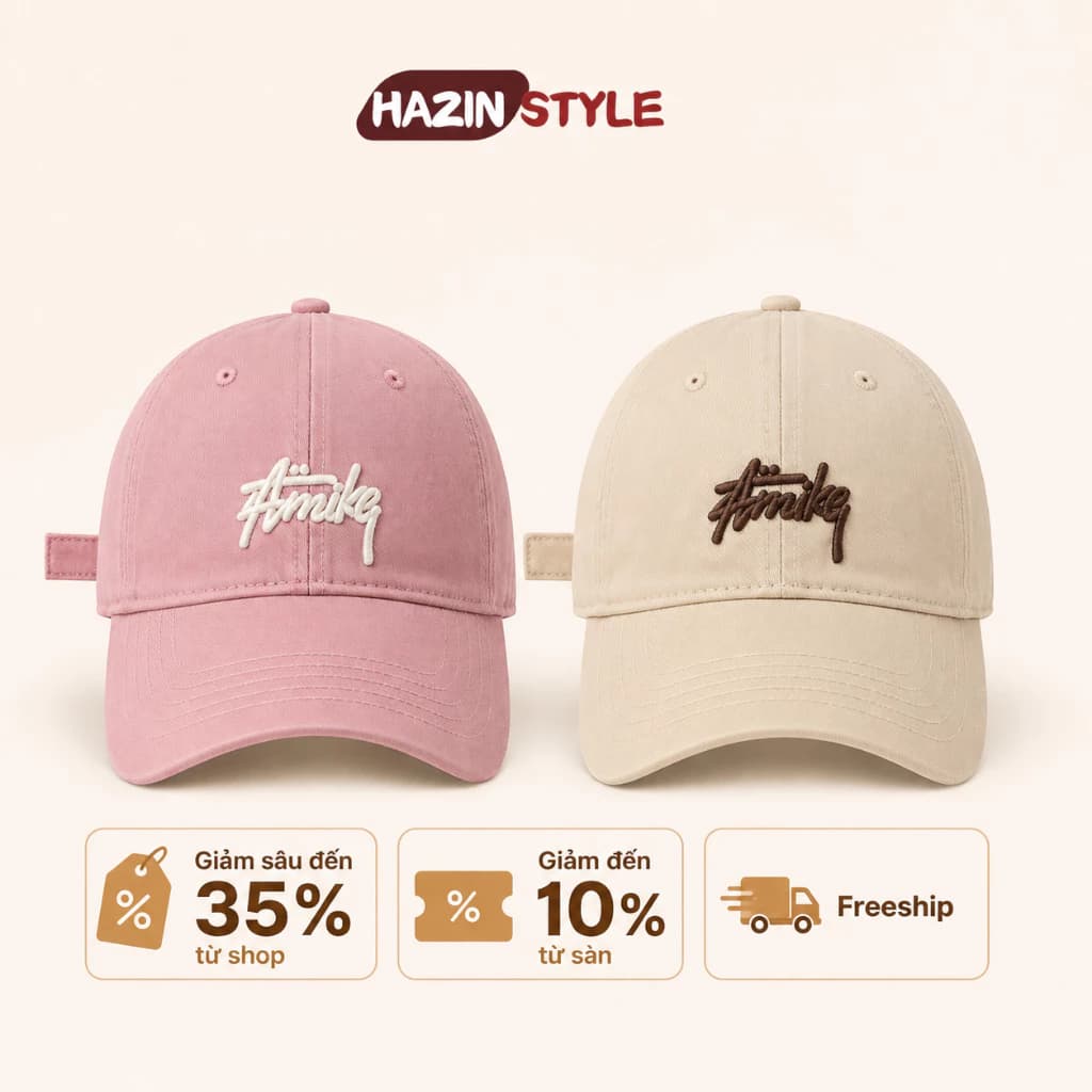 Combo 2 Mũ Lưỡi Trai Nam Nữ Amike Thêu Chữ Nổi Form Hàn Quốc - Mũ Cotton Unisex Cao Cấp Che Nắng Thời Trang